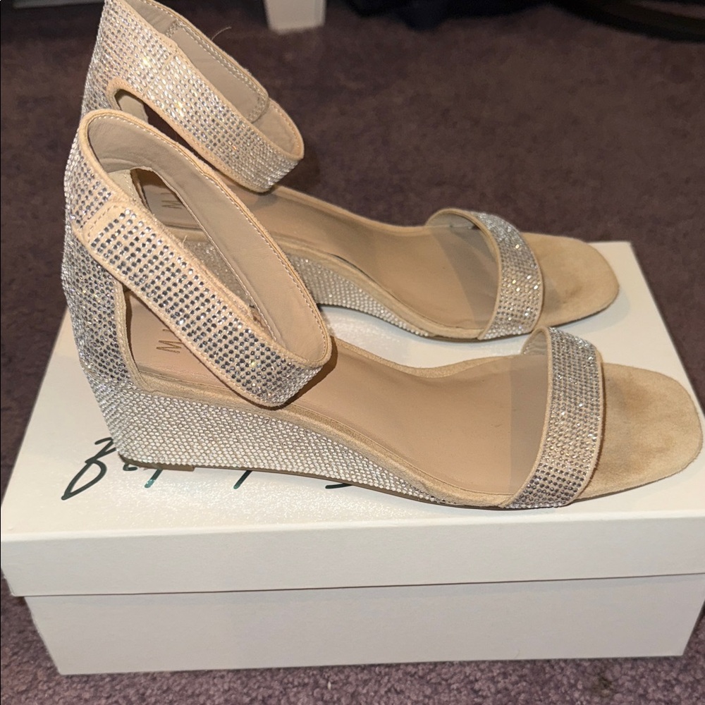 Beige and Silver Wedge Heels